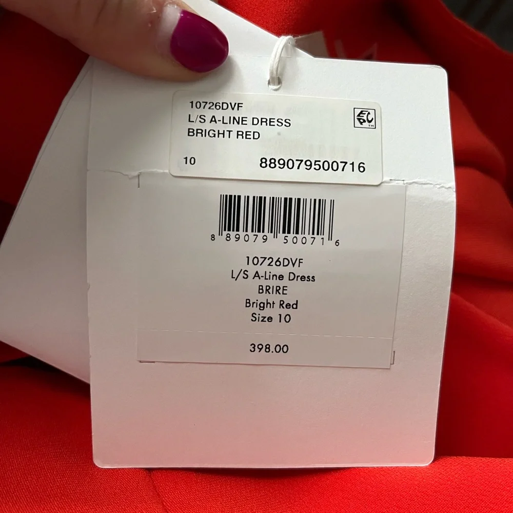 NWT DVF L/S A-line dress. BRIRE wrap style bright red - Picture 12 of 16